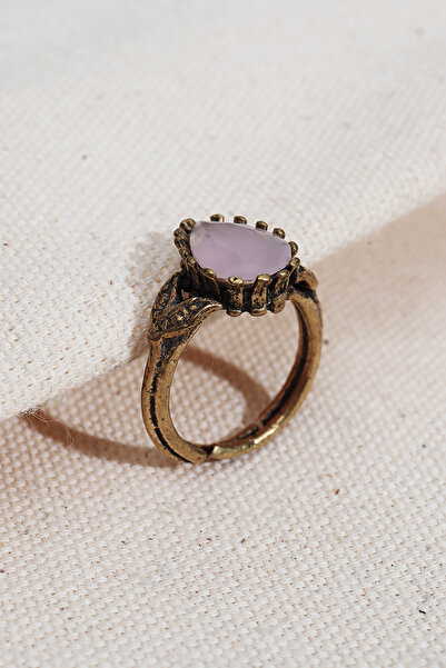 Süspüs Accessories خاتم أصلي قابل للتعديل مع حجر قطرة وردي مسحوق