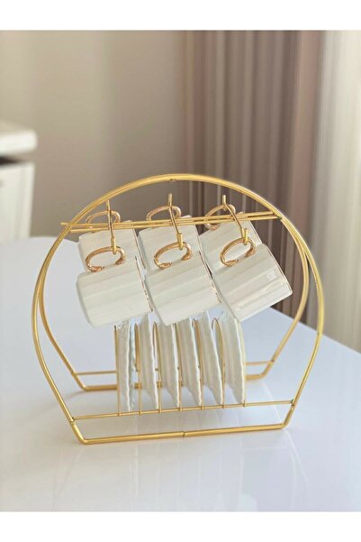 Kitchen Smile Altın Rengi Fincanlık Gold Fincan Standı 6lı Sunumm