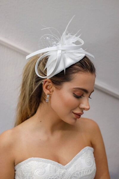 Turkuaz Gelin Kep / Gelin Vualet / Düğün Nikah İnci Tül Beyaz Şapka