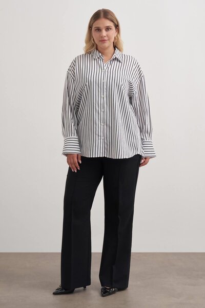 MYLİNE Parıltılı İplikli Çizgili Gömlek