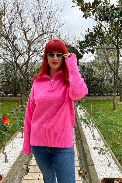 MASSİ Massi Fermuar Detaylı Pembe Kazak