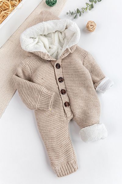 Babymod Knitwear Knitted Welsoft Lined Hooded Winter Baby Rompers