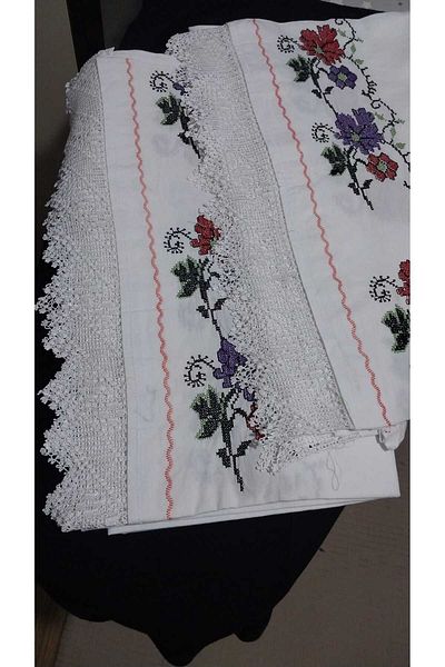Papatyam 2 Pieces Hand Knitted Crochet with Lace Detail - Vintage Floş Ip