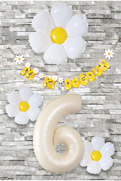 Çemrek Süs Parti Daisy Foil Balloons Beige 6 Years Old Balloon Set 5 Pieces