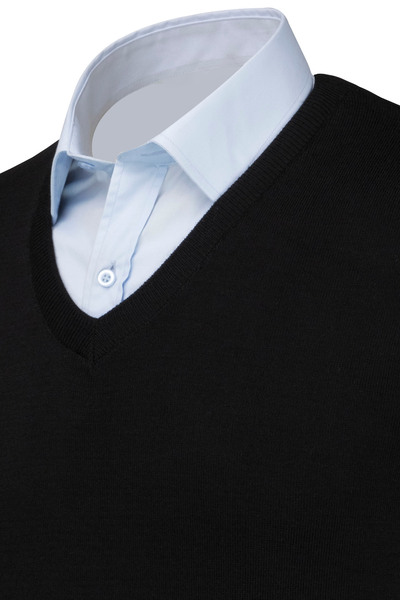 Çizgi Triko Светр з смужками для великих розмірів - V-подібний виріз, сталеве плетіння, зимовий тканий - 4241HB