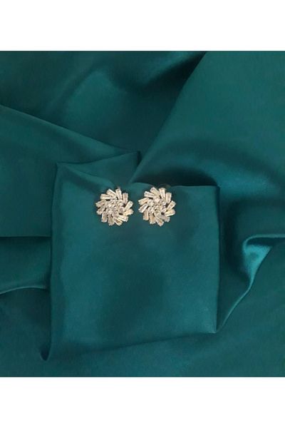 ER TAKI Stoned Gold Colored Round Stylish Party Engagement Henna Wedding Wedding Evening Dress Earrings