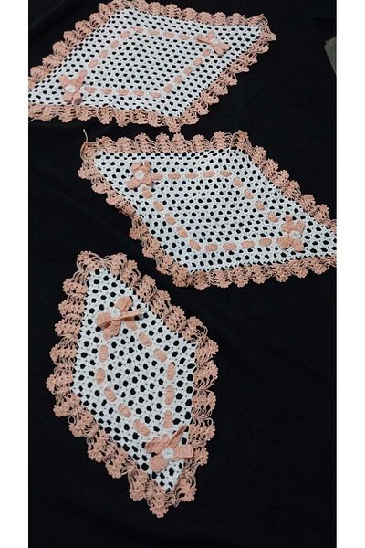 Papatyam 2 Pieces Lace Set - Hand Knitted Crochet (22X35) and Coffee Table Cover (16X25), Vintage Cotton Rope
