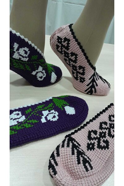 Papatyam 2 Adet El Örgüsü Çeyizlik Tunus İşi Patik/Tunus İşi Patik/El İşi Pat...