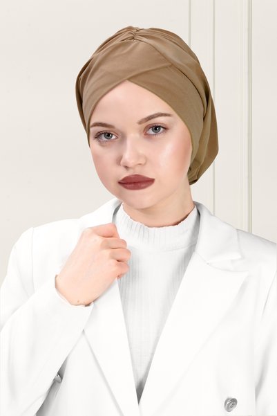 ada sanatsal Crossed Practical Casual Bonnet - Tesettür Karamel