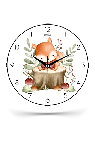 Muyika Design Çocuk Odası Saati Dekoratif Sessiz Sincap Desenli 26cm Pds-26
