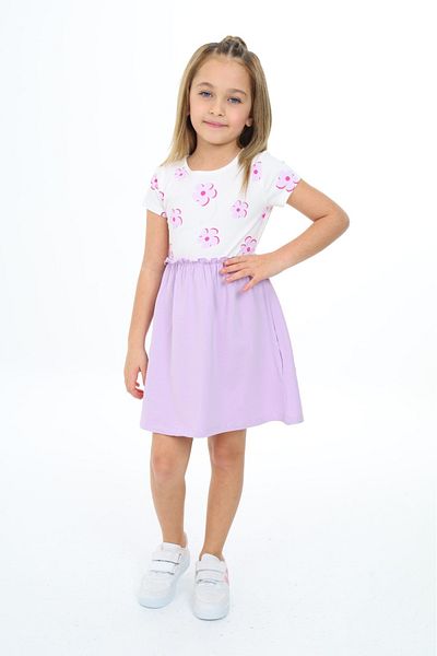 Toontoy Girl's Floral Print Dress with Skirt Garnish