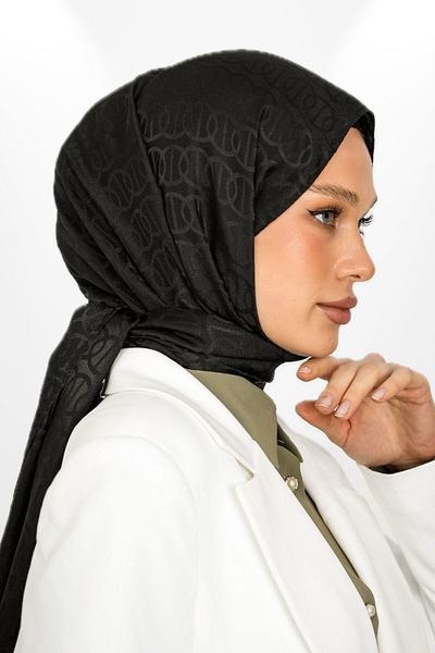 hijabchi Μαύρο Εισαγόμενο Μεταξένιο Ζακάρ Σάλι - Δαχτυλίδι Μοντέλο - Νέες Συλλογές