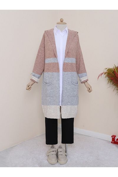 Modamorfo Glitter Hooded Sweater Cardigan -Powder