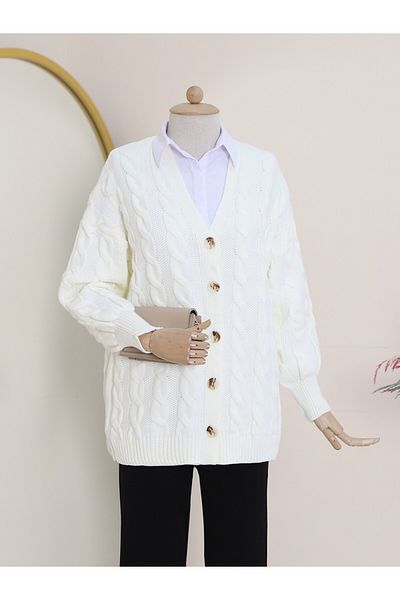 Modamorfo Strickjacke mit geflochtenen Haaren und Knöpfen – ecru