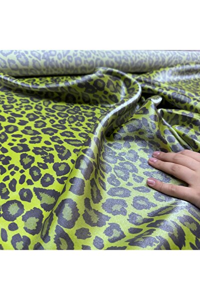 Yaren Ülker Floş Saten Kumaş Leopar Desenli Parlak Pamuk Saten En 150 Cm Fıst...