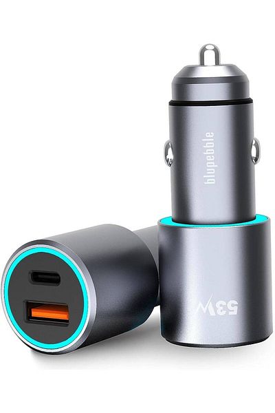 BLUPEBBLE NaviPower Fast Car Charger with 3 Ports, 53W USB C Port & Quick Charge 3.0