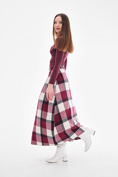 VOVSTYLE Women's Checkered Lumberjack Fabric Long Skirt