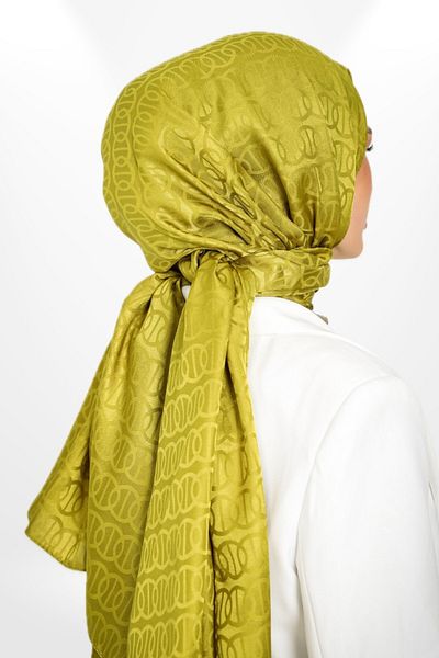 hijabchi Εισαγόμενο μοντέλο δαχτυλιδιού με μεταξένιο σάλι ζακάρ - Νέες συλλογές - Λαδί πράσινο