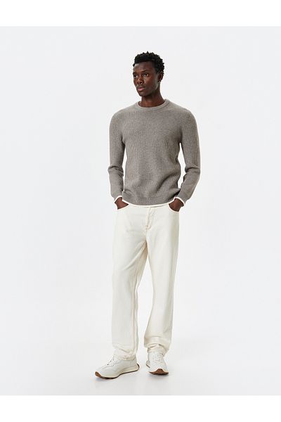 Koton New Season Knitwear Sweater Basic Crew Neck Color Contrast Detail
