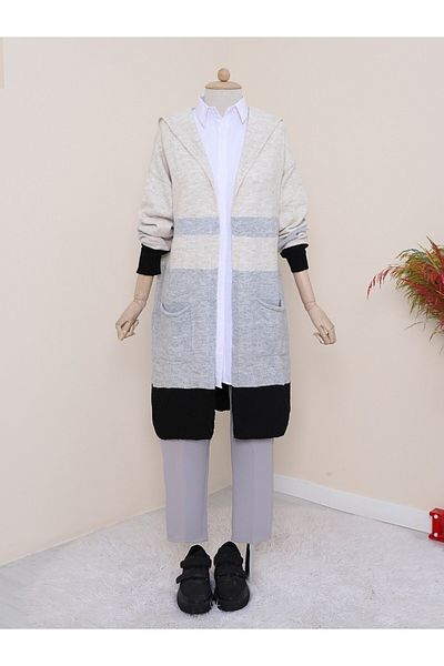 Modamorfo Gray Glitter Hooded Sweater Cardigan