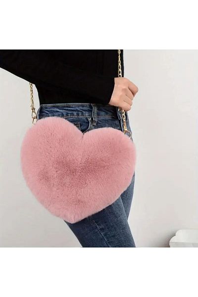 GlassySKY New Fashion Very Stylish Heart Plush Chain Bag Party Wedding Henna Birthday Daytime Use