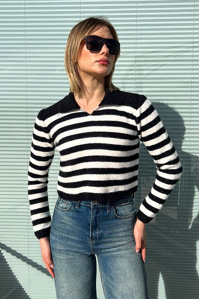 ModaPlaza Pulover crop tricotat cu guler Pola pentru femei 6624