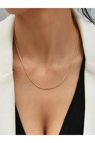 Eylülün Takısı Unisex Steel Gold Color 60 cm Thin Italian Chain Necklace