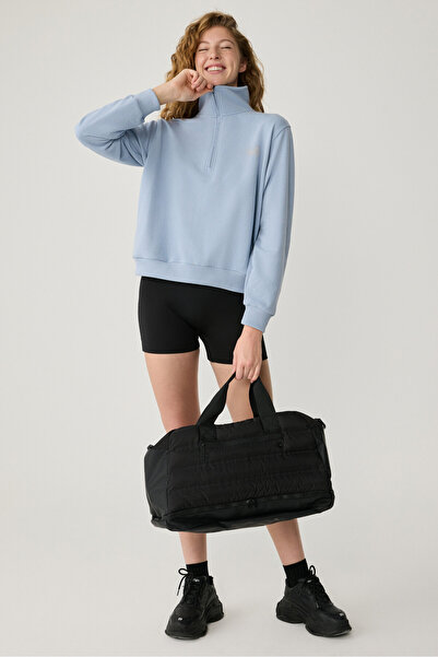 Urban Beat Жіночий розслаблений світшот ARUNA Urbanbeat світло-блакитного кольору з коміром-стійкою на блискавці з принтом