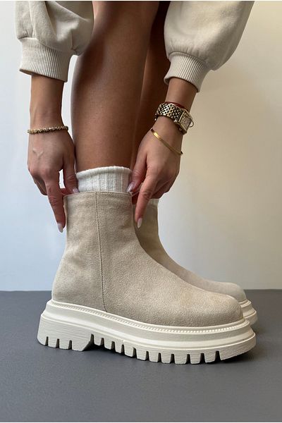 Mupa Shoes Γυναικείες Μπότες Μπεζ Suede