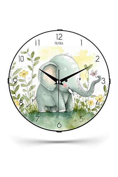 Muyika Design Çocuk Odası Saati Dekoratif Sessiz Fil Desenli 26cm Pds-26