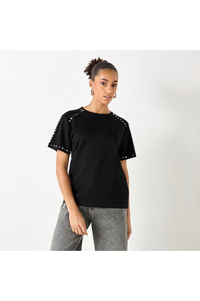 2Xtremz Embellished Crew Neck T-shirt With Short Sleeves