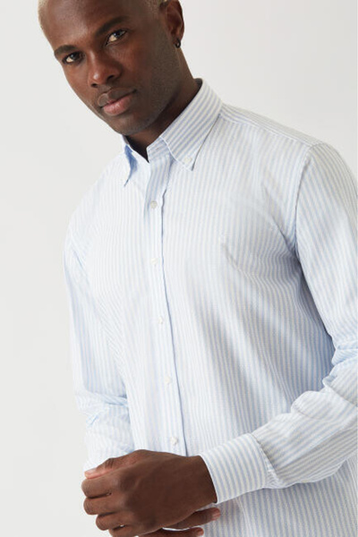 Bisse Regular Fit Uzun Kollu Mavi Desenli Erkek Gömlek