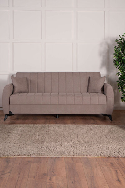 Kilim Mobilya Linda Üç Kişilik Kanepe Yüksek Ayaklı Açık Kahverengi