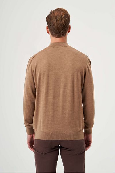 Bisse Men's Half Turtleneck Zipper Detailed Jacquard Knitwear Camel