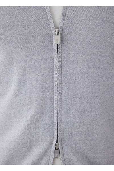 Boris Becker Gri Renk Dik Yaka Fermuarlı Triko Hırka