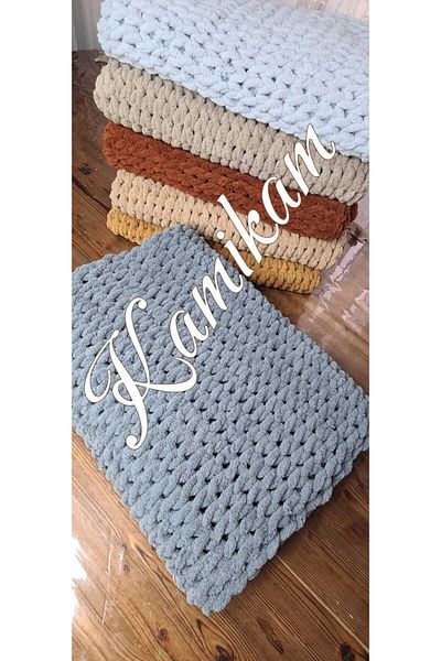 KAMİKAM 100X150 Plush Velvet Tv Blanket - Soft Alize Hand Knitted, Sofa Shawl Gift
