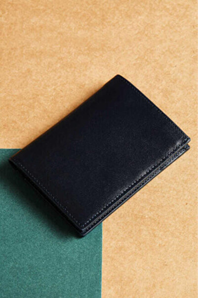 Bisse Men's Analin Plain Leather Wallet Navy Blue