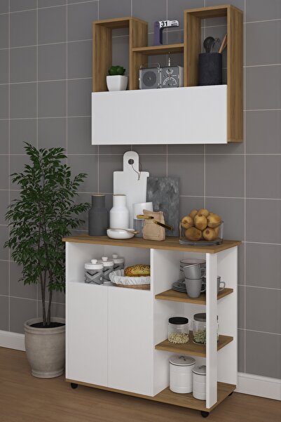 moka park avm 2 Kapaklı Çoklu Raflı Tekerlekli Üst Raflı Mikrodalga Fırın Dol...