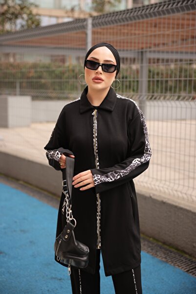 MİMİ Luxury Wear Σετ Φούτερ Hijab Διπλό με Φερμουάρ - Παντελόνι τουνίκ