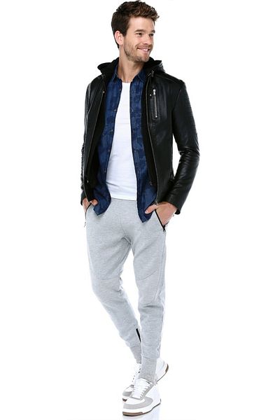 Dericlub Men's Plus Size Black Genuine Leather Hooded Coat - Livorno