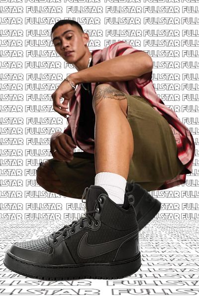 Nike Court Borough Mid Winter Leather Sneaker Γνήσιο δερμάτινο ψηλό αθλητικό παπούτσι μαύρο