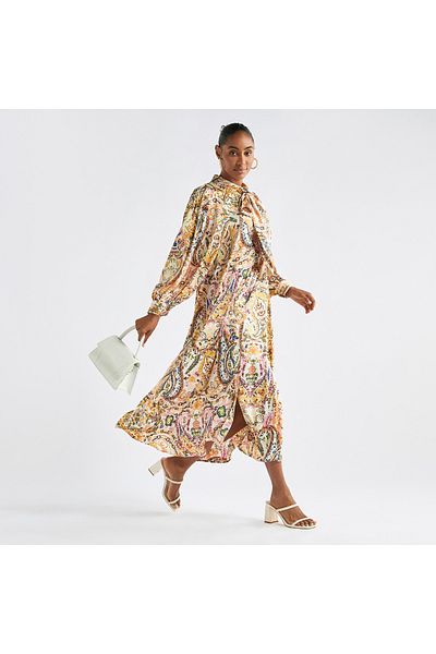 FAV PRINTED MAXI DRESS WITH FRONT TIE UP