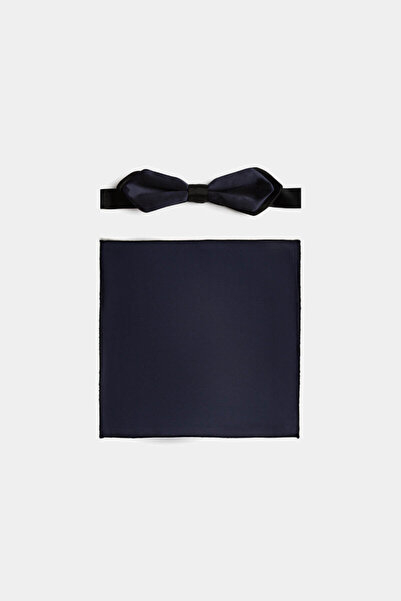 Bisse Men's Bow Tie Handkerchief Set Navy Blue