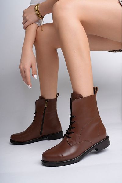 Deripabuc Genuine Leather Brown Women's Leather Boots Trc-2734