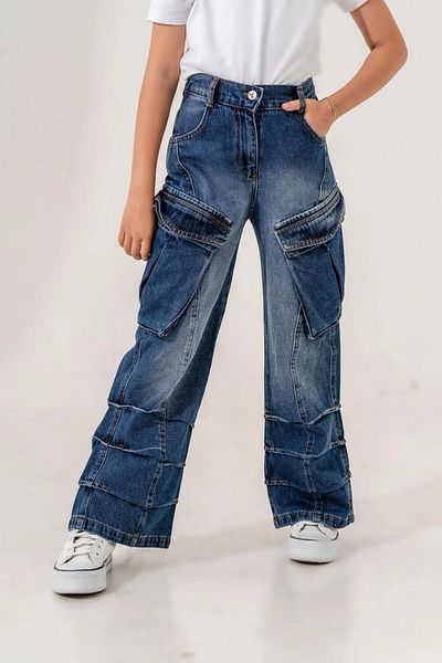 GİYİCEM Girl's Pocket Detailed Pleated Jeans