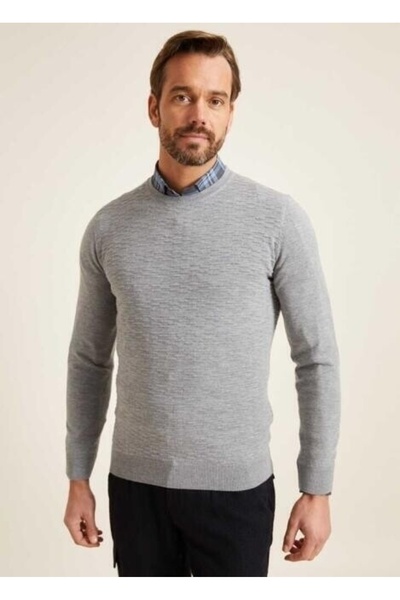 Bisse Men's Regular Fit Crew Neck Knitwear Gray