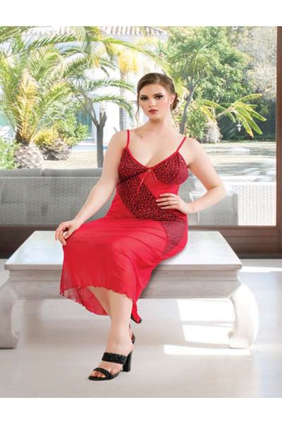 Bleu Petite Plus Size Lace Detail Long Nightgown