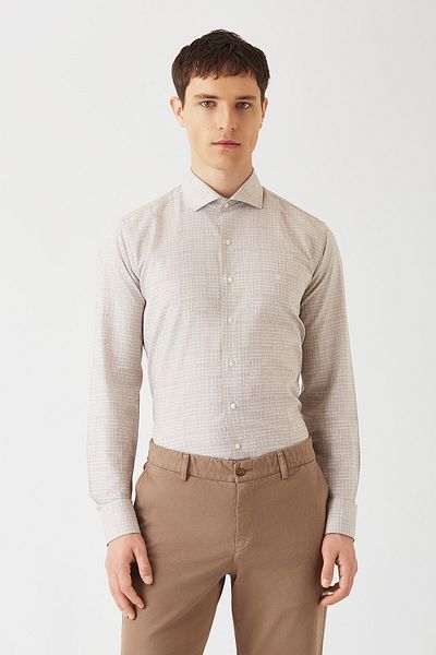 Bisse Regular Fit Дълъг ръкав Бежов Класически Мъжка Риза