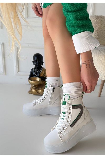 BESKAR Λεπτομερείς μπότες Joila White Skin Green