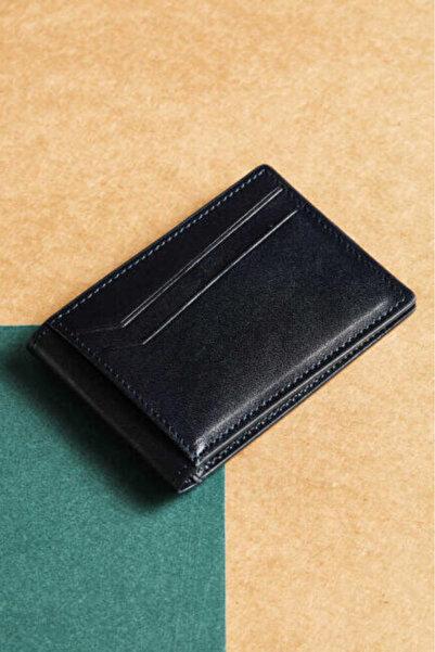 Bisse Men's Analin Plain Leather Business Card Navy